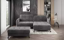 Komplektas kampinė sofa ir pufas Lorelle pilka