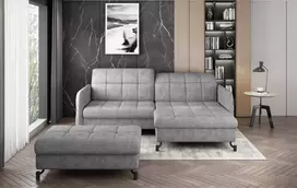 Komplektas kampinė sofa ir pufas Lorelle pilka