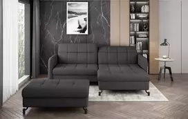 Komplektas kampinė sofa ir pufas Lorelle pilka