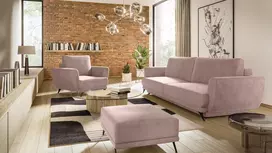 Komplektas sofa, fotelis ir pufas Megis 3+1+puf rausva