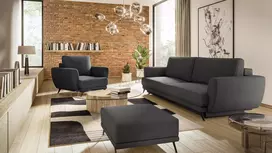 Komplektas sofa, fotelis ir pufas Megis 3+1+puf juoda