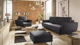 Komplektas sofa, fotelis ir pufas Megis 3+1+puf juoda