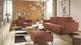 Komplektas sofa, fotelis ir pufas Megis 3+1+puf rausva