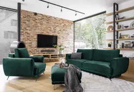 Komplektas sofa, fotelis ir pufas Megis 3+1+puf žalia