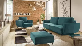 Komplektas sofa, fotelis ir pufas Megis 3+1+puf mėlyna