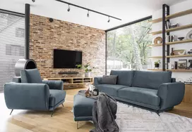 Komplektas sofa, fotelis ir pufas Megis 3+1+puf mėlyna