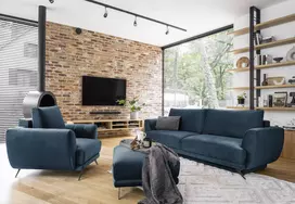 Komplektas sofa, fotelis ir pufas Megis 3+1+puf mėlyna