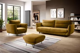 Komplektas Sofa su foteliu ir pufu Silva 3+1+puf geltona