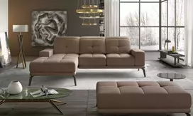 Komplektas kampinė sofa ir pufas Torrense ruda