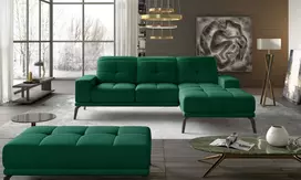 Komplektas kampinė sofa ir pufas Torrense žalia