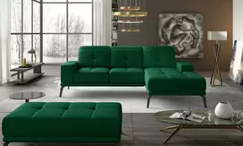 Komplektas kampinė sofa ir pufas Torrense žalia