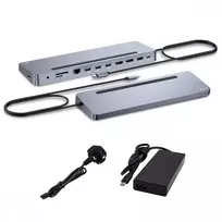 i-tec USB-C metalinis ergonomiškas 4K 3x ekranas 2x DP 1x HDMI LAN garso maitinimo tiekimas 100 W + i-tec universalus įkroviklis 100 W - prijungimo stotelė