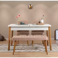 Ištraukiamas valgomojo stalo ir kėdžių rinkinys (4 dalys), Hanah Home, Atlanto pušis Baltas Akmuo, 120 x 77 x 75, cm