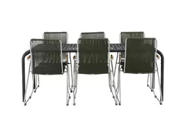 Lauko stalas Borneo 100x200 cm, Juoda/Aliuminis+6valgomojo kėdės Bois