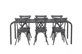 Lauko stalas Borneo 100x200 Juoda/Aliuminis+6 valgomojo kėdės Tablas