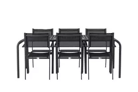 Lauko stalas Borneo 100x200 cm, Juoda/Aliuminis+6 valgomojo kėdės Copacabana