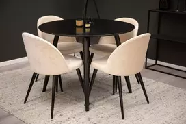 „Plaza“ apvalus valgomojo stalas - juodas / juodas - ø100*H75 + aksominė valgomojo kėdė - smėlio spalvos / juoda _4