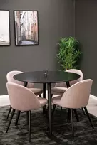 „Plaza“ apvalus valgomojo stalas - juodas / juodas - ø100*H75 + aksominė valgomojo kėdė, velvetinė - rožinė / juoda _4