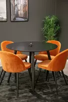 Valgomojo stalas Plaza ø100*H75cm, Juoda + 4 kėdės Velvet, Oranžinė