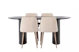 Valgomojo stalas Isolde 180*75 - juodas / juodas MDF + naktinė valgomojo kėdė - tamsus riešutas / Mocca / rudas audinys _4