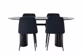 Valgomojo stalas Isolde 180*75 - juodas / juodas MDF + naktinė valgomojo kėdė - juoda / juoda aksominė _4