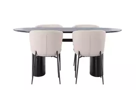 Valgomojo stalas Isolde 180*75 - juodas / juodas MDF + Modesto valgomojo kėdė - smėlio / smėlio spalvos boucle _4