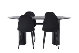 Valgomojo stalas Isolde 180*75 - juodas / juodas MDF + valgomojo kėdė Polar - juodos kojos / juodas aksomas _4