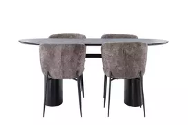 Valgomojo stalas Isolde 180*75 - juodas / juodas MDF + Modesto valgomojo kėdė - pilka / rūkytas juodas boucle _4
