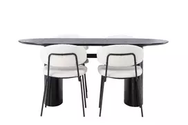 Valgomojo stalas Isolde 180*75 - juodas / juodas MDF + Chico valgomojo kėdė - juoda / balta boucle _4