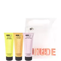 3 pakopų citrusinių vaisių atnaujinantis rinkinys Nudestix: citrinų pagalba detoksikuojantis ir švytėjantis, be parabenų, nuobodulį stabdantis, šveičiamasis losjonas, 20 ml + Nudeskin Citrus-C, drėkinamasis, kreminė kaukė, veidui, 20 ml + nudeskin, citrus