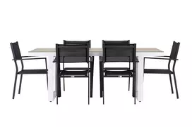 Lauko stalas Merlo, Balta + 6 valgomojo kėdės Copacabana, Juoda