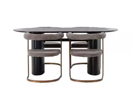 Valgomojo stalas Isolde 180*75 - juodas / juodas MDF + ryto valgomojo kėdė - juodas / juodas boucle _4