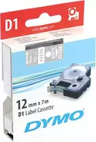 Dymo D1 -teippi 12 mm x 7 m, valkoinen läpinäkyvällä pohjalla