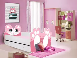 Lova su čiužiniu ir stalčiumi BEAR PINK 160x80