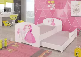Dvigulė lova su čiužiniais PEPE II Princesė ir arkliukas 160x80