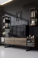 TV blokas, Hanah Home, graikinis riešutas Juoda, 180 x 48 x 30, cm