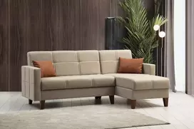 Kampinė sofa-lova Hanah Home Polya, smėlio spalvos, 216 x 86 x 130