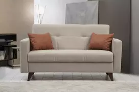 Dvivietė sofa-lova Hanah Home Polya, smėlio spalvos, 151 x 86 x 75