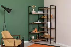 Knygų lentyna, Hanah Home, Atlanto pušis Juoda, 94 x 177 x 94, cm