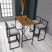 Baro stalo ir kėdžių komplektas (5 dalys) Hanah Home Nordic, pilka Riešutas Juoda, 90 x 92 x 45