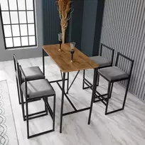 Baro stalo ir kėdžių rinkinys (5 dalys) Hanah Home Nordic, Fume Riešutas Juoda, 90 x 92 x 45