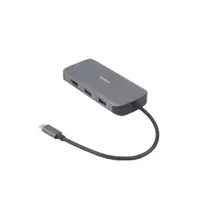 USB-C jungčių stotelė DELTACO, 9in1, 3x USB-A, SD/microSD, RJ45, HDMI, VGA, sidabrinė / USBC-HDMI25 / 1902420
