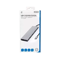 12-in-1 USB-C jungčių stotelė DELTACO, Triple display, 4K UHD 60 Hz, PD 85 W, silver / USBC-HDMI27 / 1902422