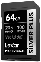 "Lexar SDXC Professional SILVER Plus UHS-I/U3/A2/4K R205/W100 (V30) 64GB