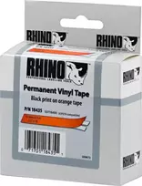 DYMO Rhino Professional, noticeable permanent vinyl tape, 12 mm, black text on orange tape, 5.5 m 18435
