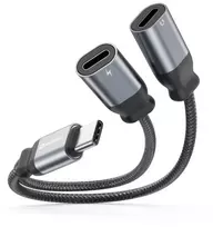 Swissten Textile USB-C Audio Charging Adapter 2x USB-C 0.12m