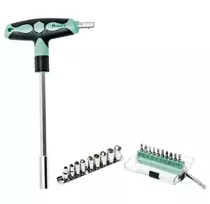 Universalus T formos įrankis su keičiamais atsuktuvų atsuktuvų antgaliais ir raktų galvutėmis, SD-9701M Pro'sKit
