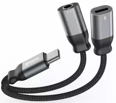Swissten Textile USB-C / USB-C / Aux 3.5mm Charging Audio Adapter 0.12m