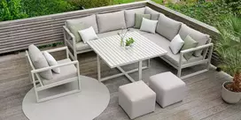 Lauko baldų komplektas Orleans Beige/Pilka su krėslu ir pufais
