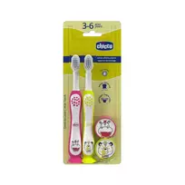 CHICCO_Dantų šepetėlis 3-6l Hippo ir Panda 2 vnt.
